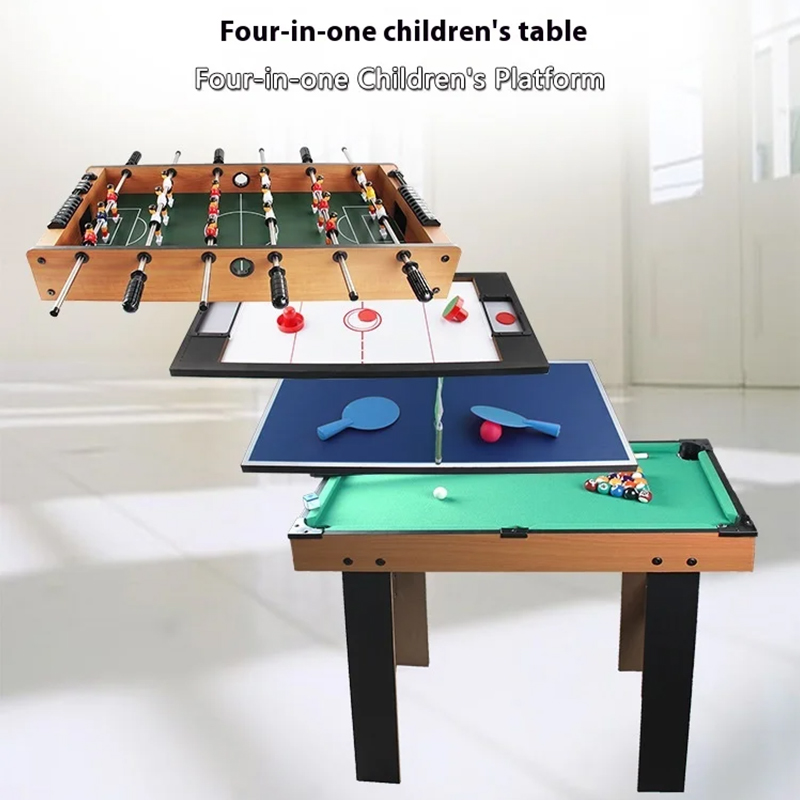 4-i-1 flerspelsbord med fotboll, lufthockey, bordtennis och pool