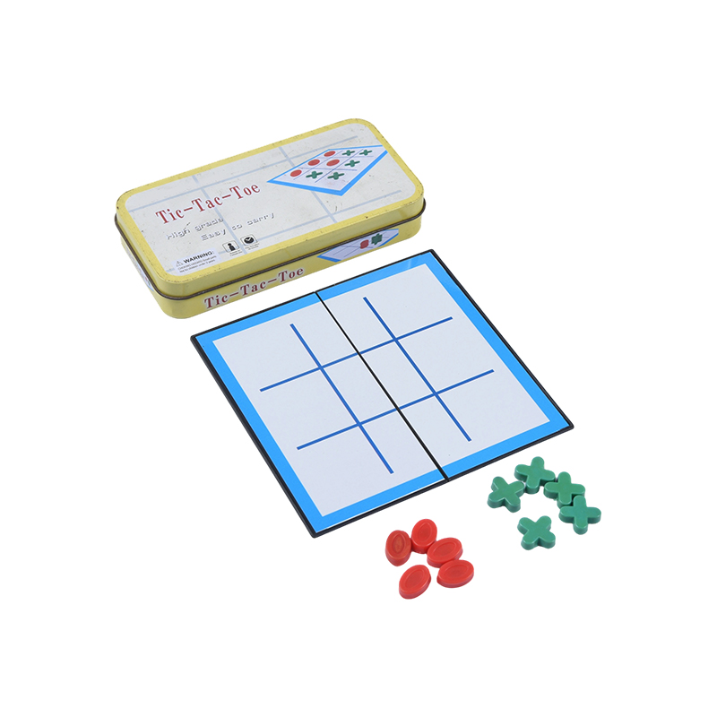 Portabelt klassiskt Tic-Tac-Toe-set med metallförvaringsväska