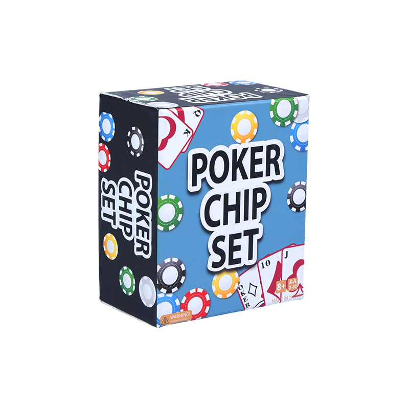Komplett med färgade marker, spelkort och tärningspokermarker