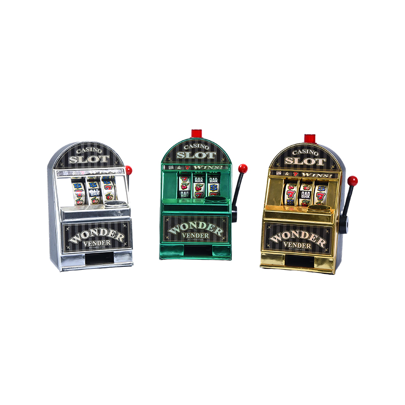 Miniatyrcasino i vintagestil enarmad bandit – set om tre (silver, grönt, guld)