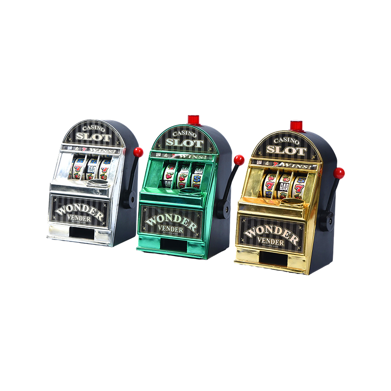 Miniatyrcasino i vintagestil enarmad bandit – set om tre (silver, grönt, guld)