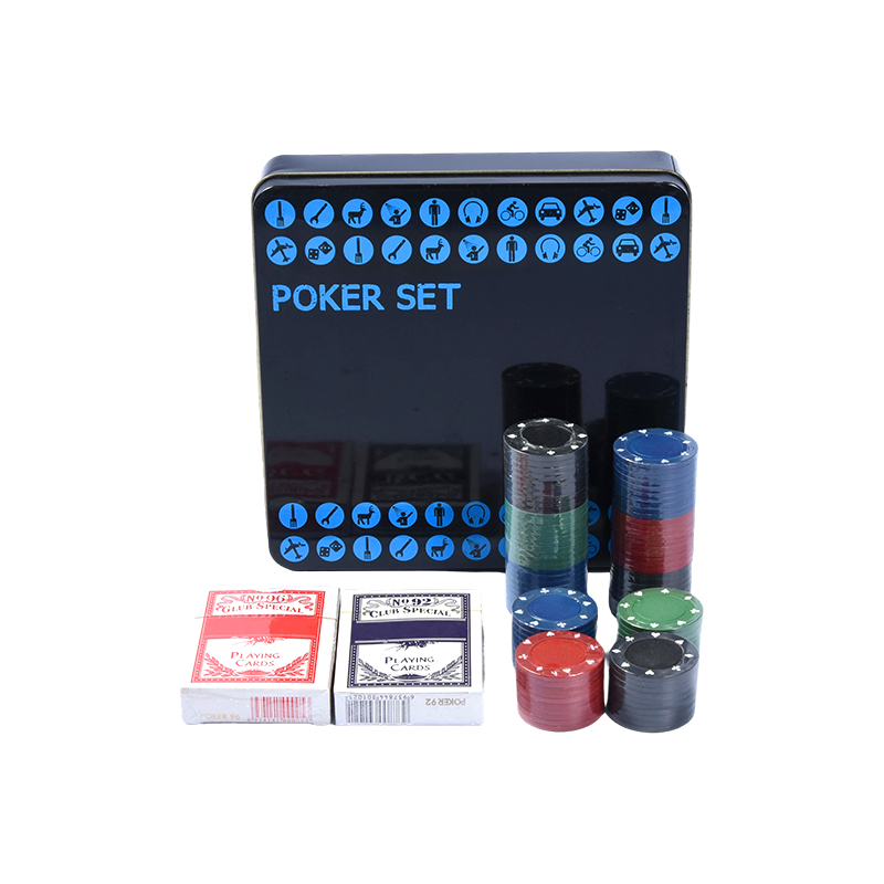 Svart pokerset i metallplåt – komplett med marker, kort och tillbehör