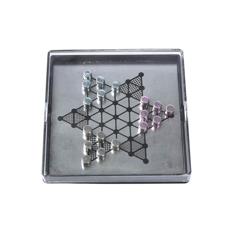 Magnetisk metall Jump-schackset i genomskinligt akrylfodral