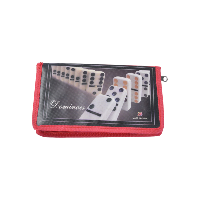 Klassiskt spel med skyddande förvaring - Bärbar Domino-set i rött tygfodral