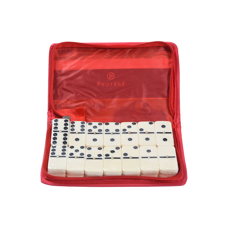 Klassiskt spel med skyddande förvaring - Bärbar Domino-set i rött tygfodral