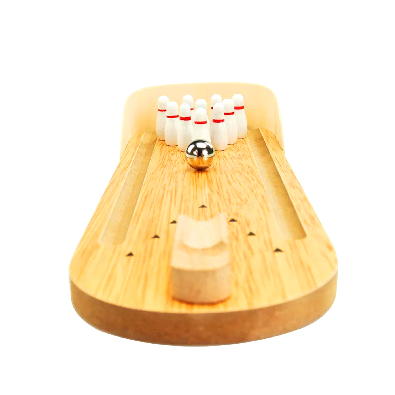 Kompakt träset med stålkula och stift Mini Desktop Bowlingspel