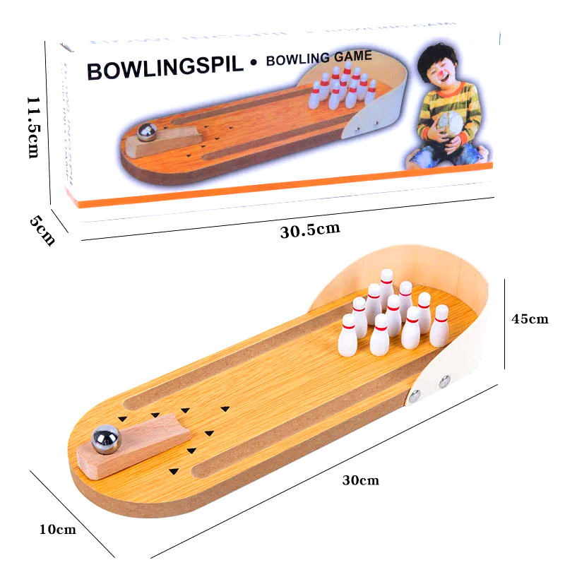 Kompakt träset med stålkula och stift Mini Desktop Bowlingspel