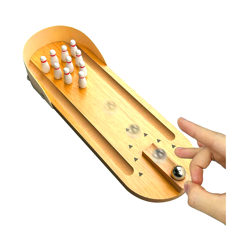 Kompakt träset med stålkula och stift Mini Desktop Bowlingspel
