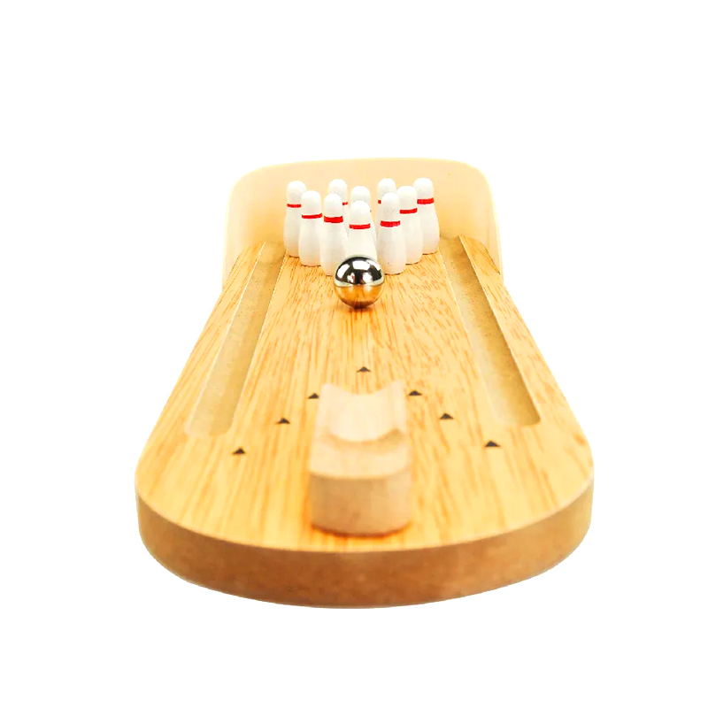 Kompakt träset med stålkula och stift Mini Desktop Bowlingspel