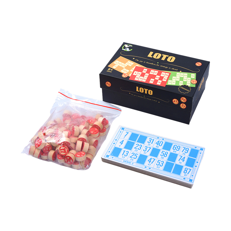 LOTO (Bingo-stil) spelset – komplett med polletter, kort och förvaringsbox