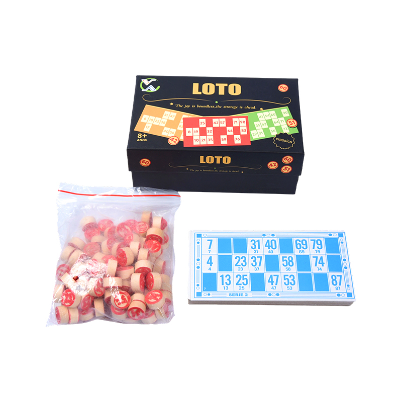 LOTO (Bingo-stil) spelset – komplett med polletter, kort och förvaringsbox